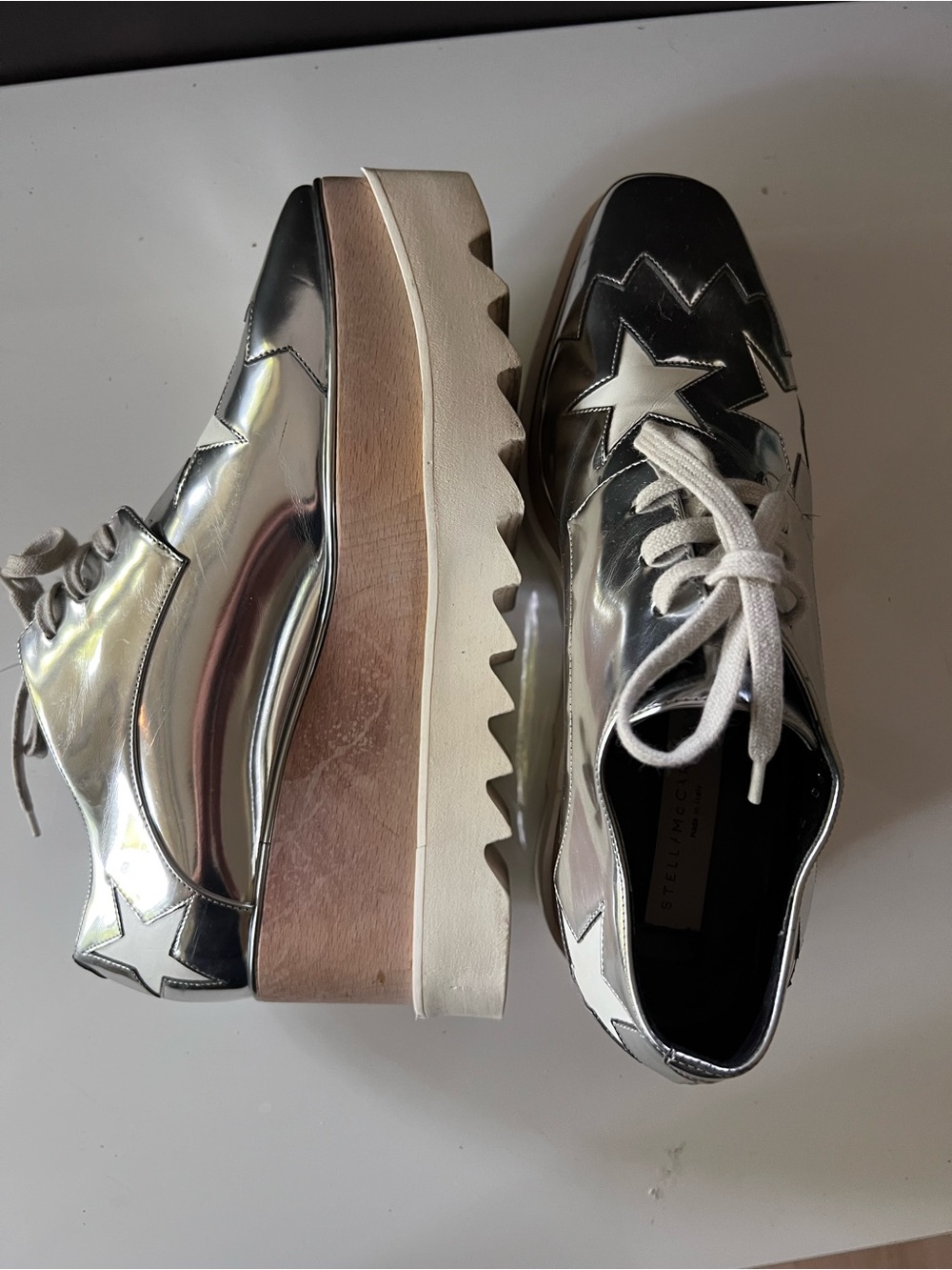 Stella McCartney Elyse Stars Mirror Lace Up Platforms - Picture 7 of 14